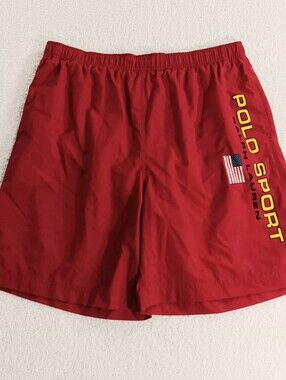 Vtg Polo Sport Ralph Lauren Swim Trunks Shorts Large Red US Flag Logo Gorpcore